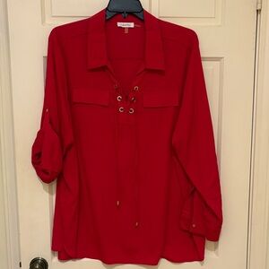 Calvin Klein Red Lace-Up Women's Blouse
